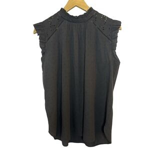 LOFT Womens Med Gray Ruffle Sleeve Blouse Petite‎ Prairie Feminine Cottagecore